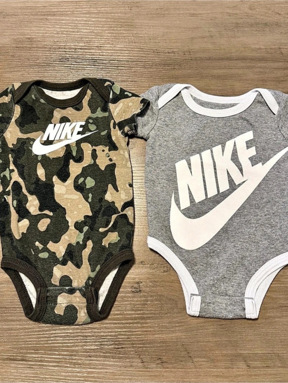 Nike Baby Boys Camo & Gray Bodysuit Onesie Set- Size 0-6 Months